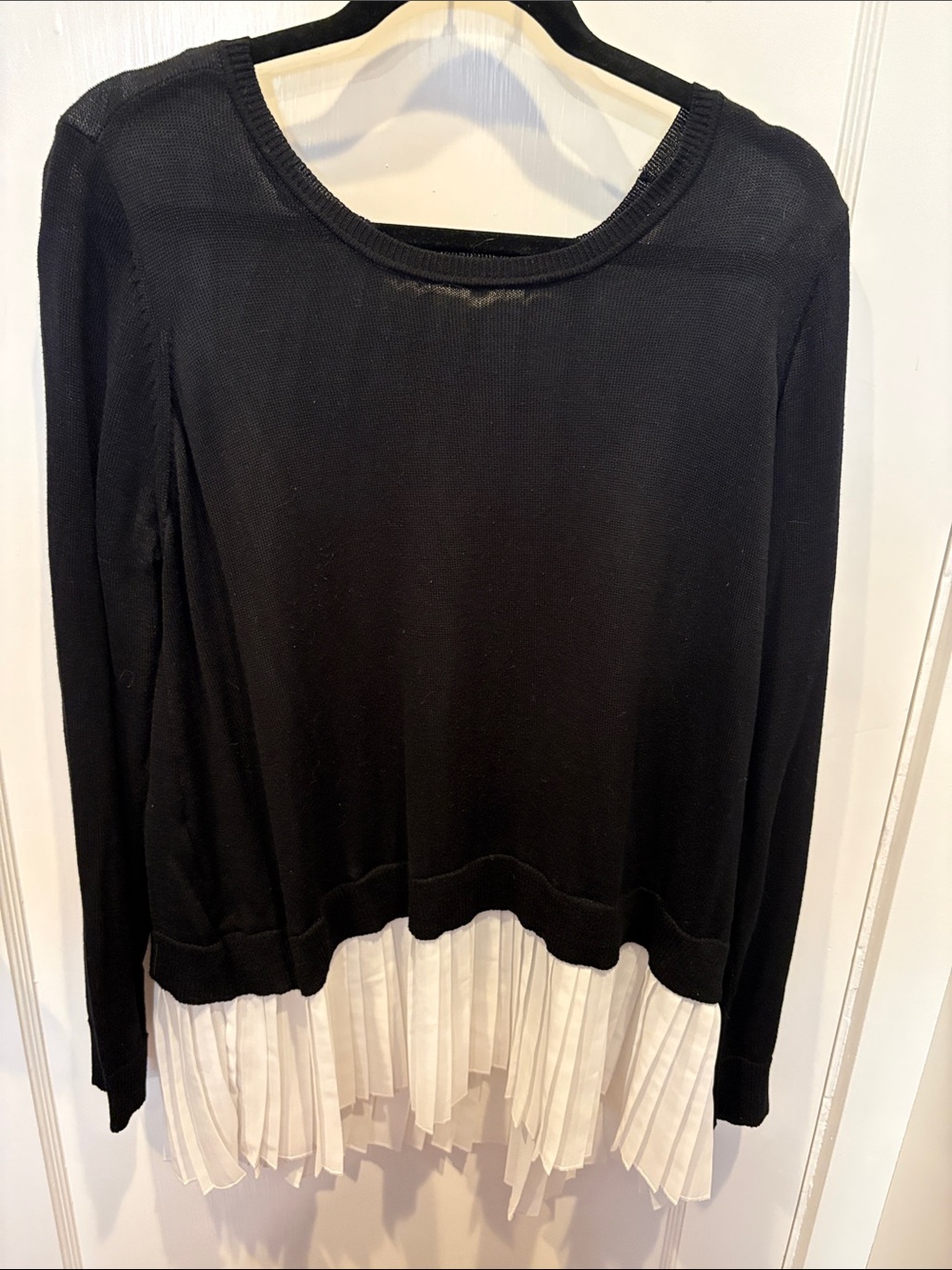 Fever Black Sweater with Ivory Pleated Hem Trim Blouse.BN208